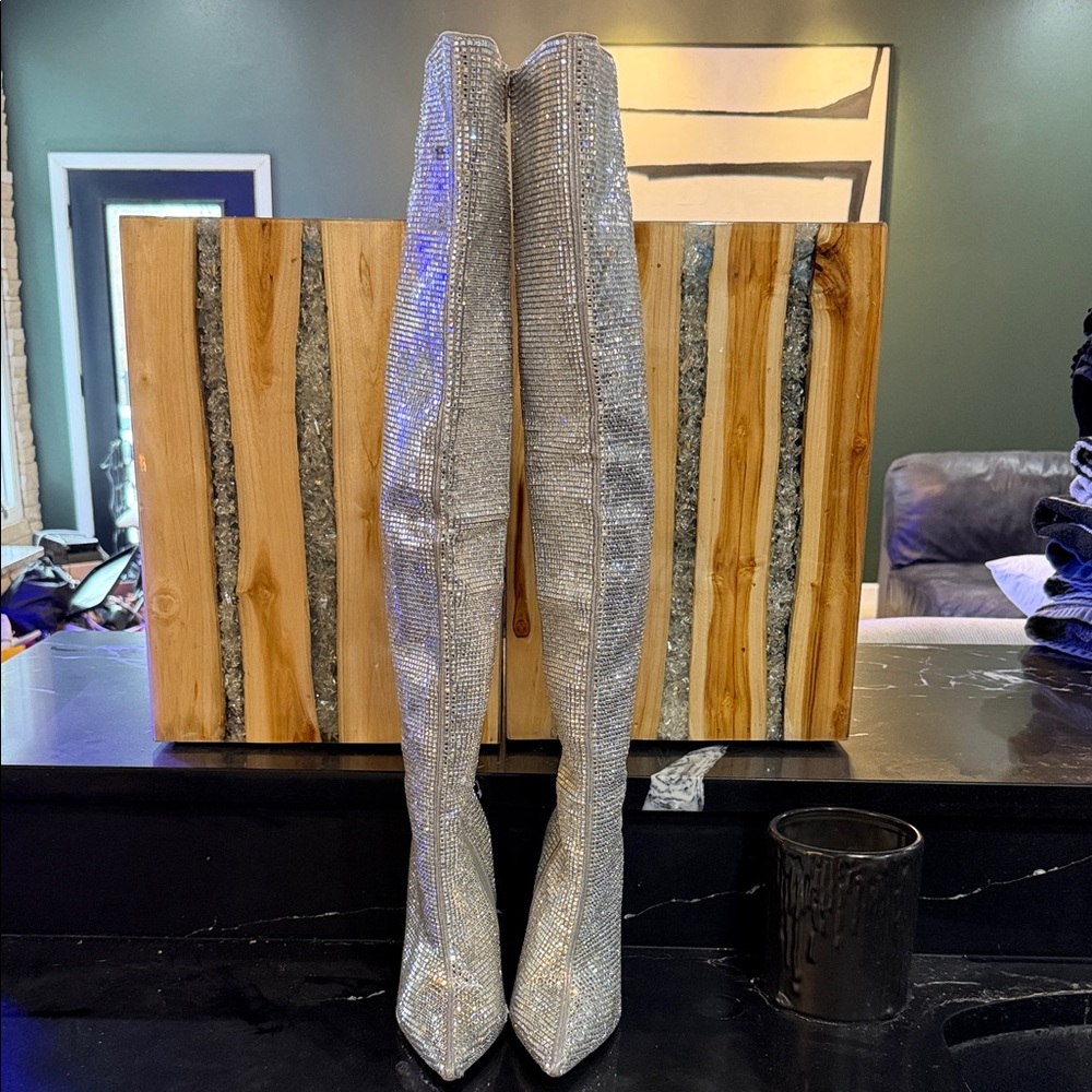 Steve Madden Sparkling Silver Over-the-Knee Boots